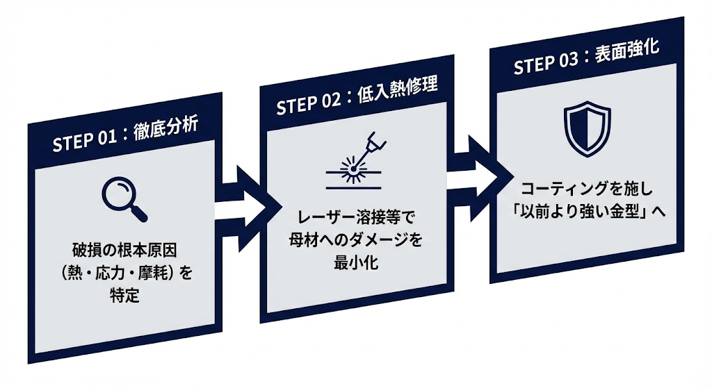 ◆金型修理の頻度を抑えるステップの概要図